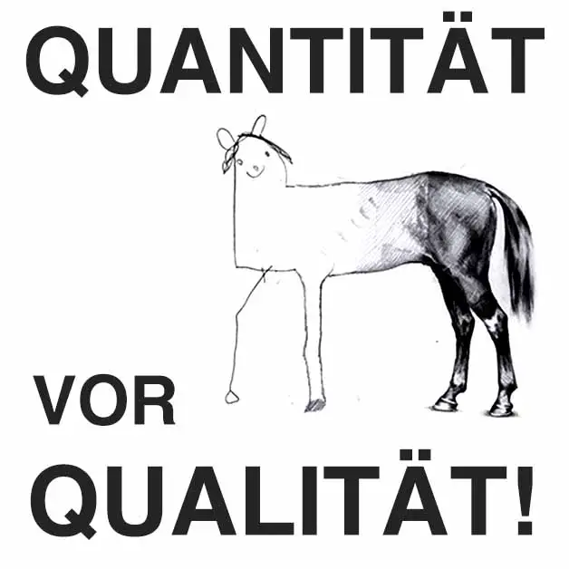 Gezeichnetes Pferd von Ali Bati, zum Thema Quantität vor Qualität