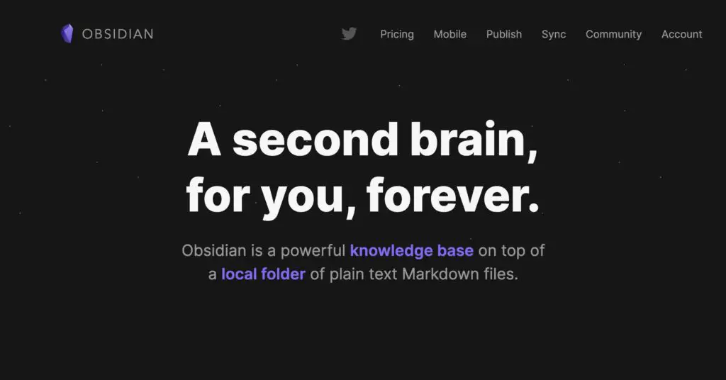 Die offizielle Website von Obsidian.